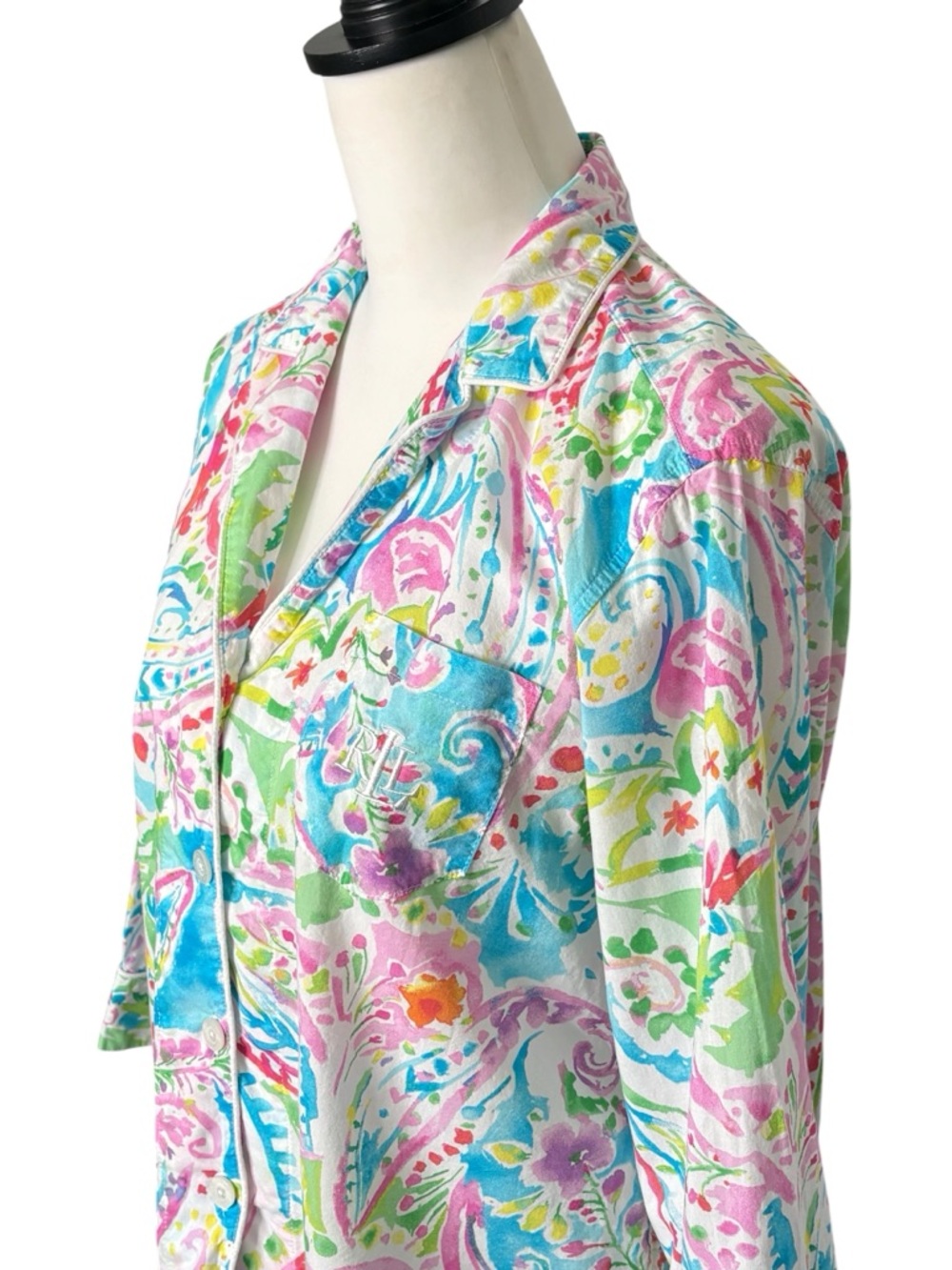 Ralph Lauren Black Label Rainbow Paisley Crop Pajama Set • PM Petite Medium - Picture 3 of 15
